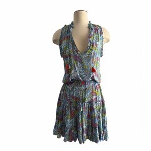Poupette St Barth Clara V Mini Dress Blue Tulipe Print XS S M NWT